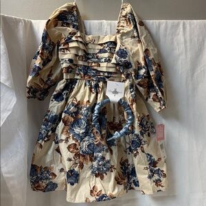 Rare Editions Cream and Brown Floral Dress